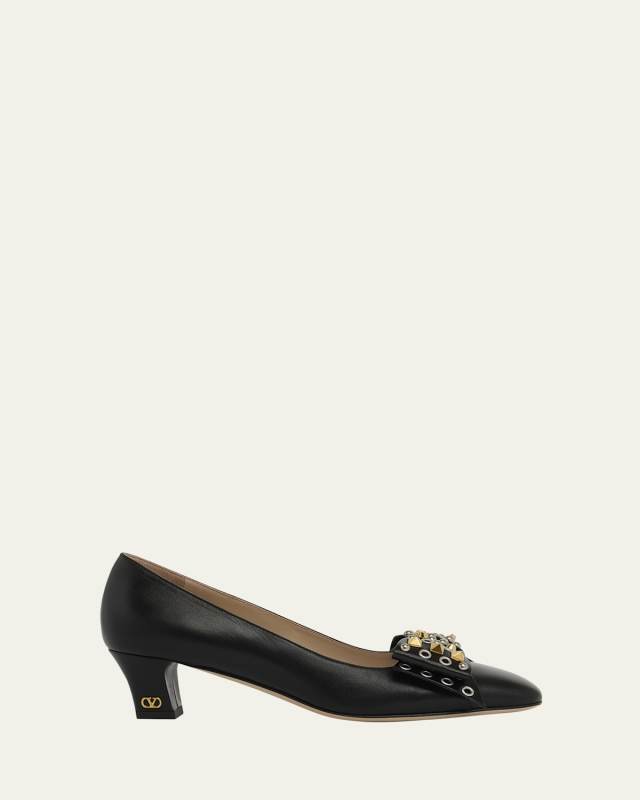Bowow Studded Bow Leather Pumps